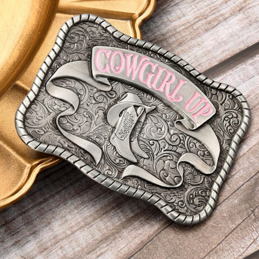 Cowgirl up belt buckle. I have Cowboy up listed also